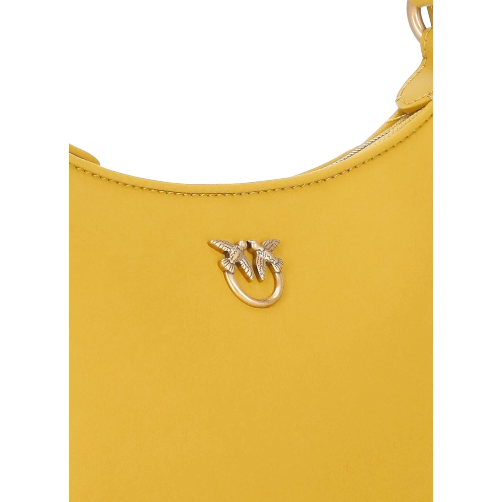 pinko Gele Leren Schoudertas Love Birds Yellow Dames