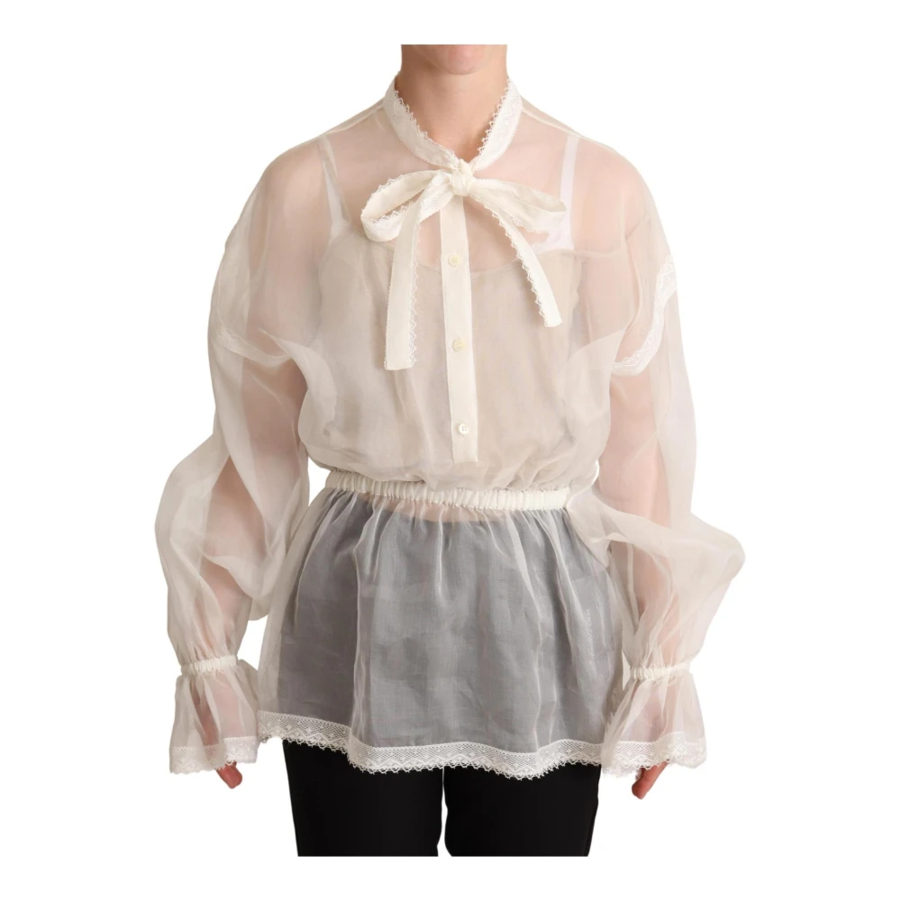 Dolce & Gabbana Women's White Silk Ascot Collar Blouse