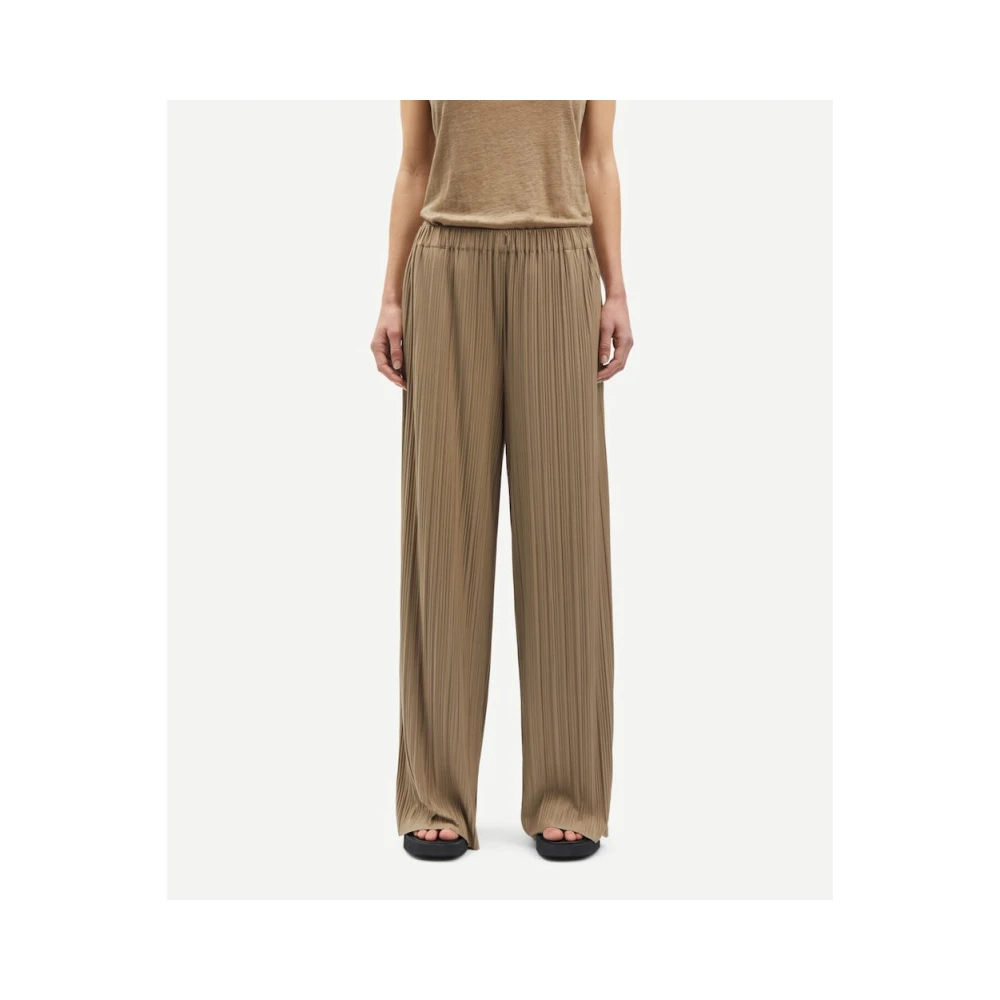 Samsøe Geplooide Jersey Broek met Wijde Pijpen Brown Dames