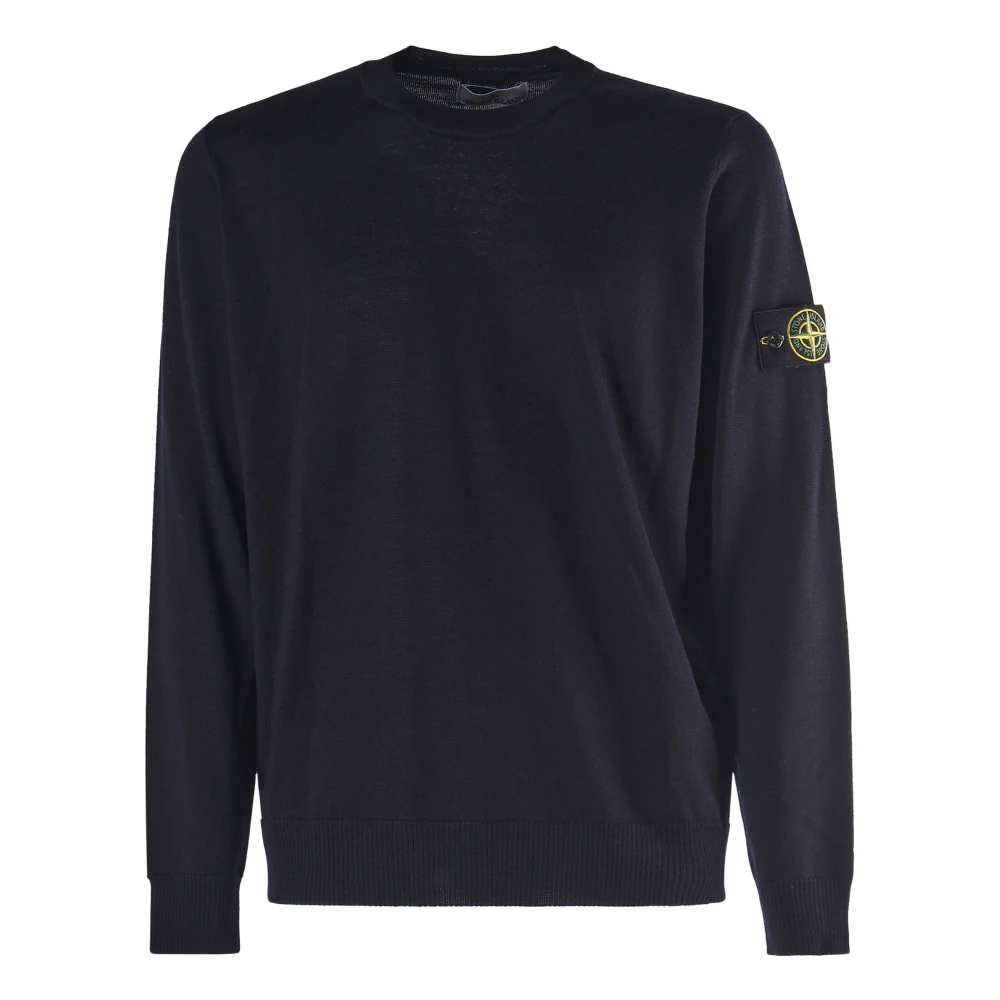 Stone Island Blauwe Wol Ronde Kraag Trui Blue Heren