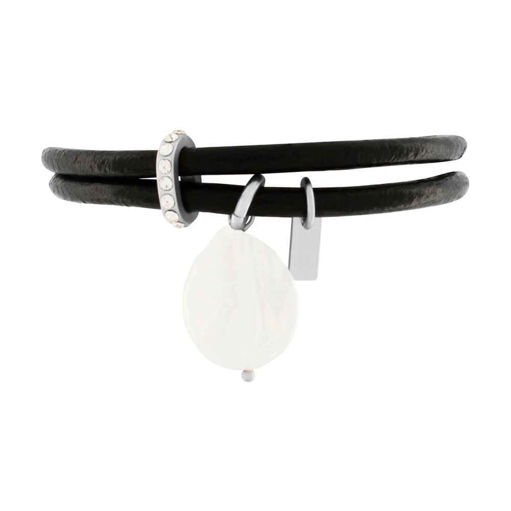 Dansk Copenhagen Pärl läderarmband med sötvattenpärlor Black, Dam