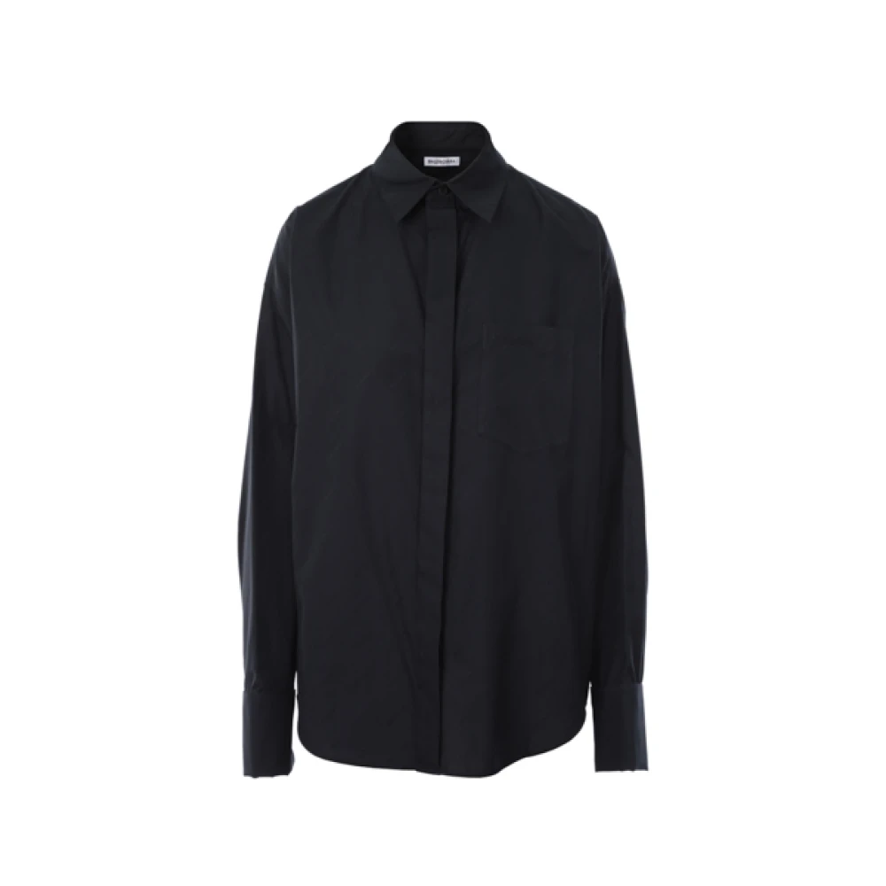 Balenciaga Svart Boxy Bomull Poplin Skjorta med Jacquard Logo Black, Dam