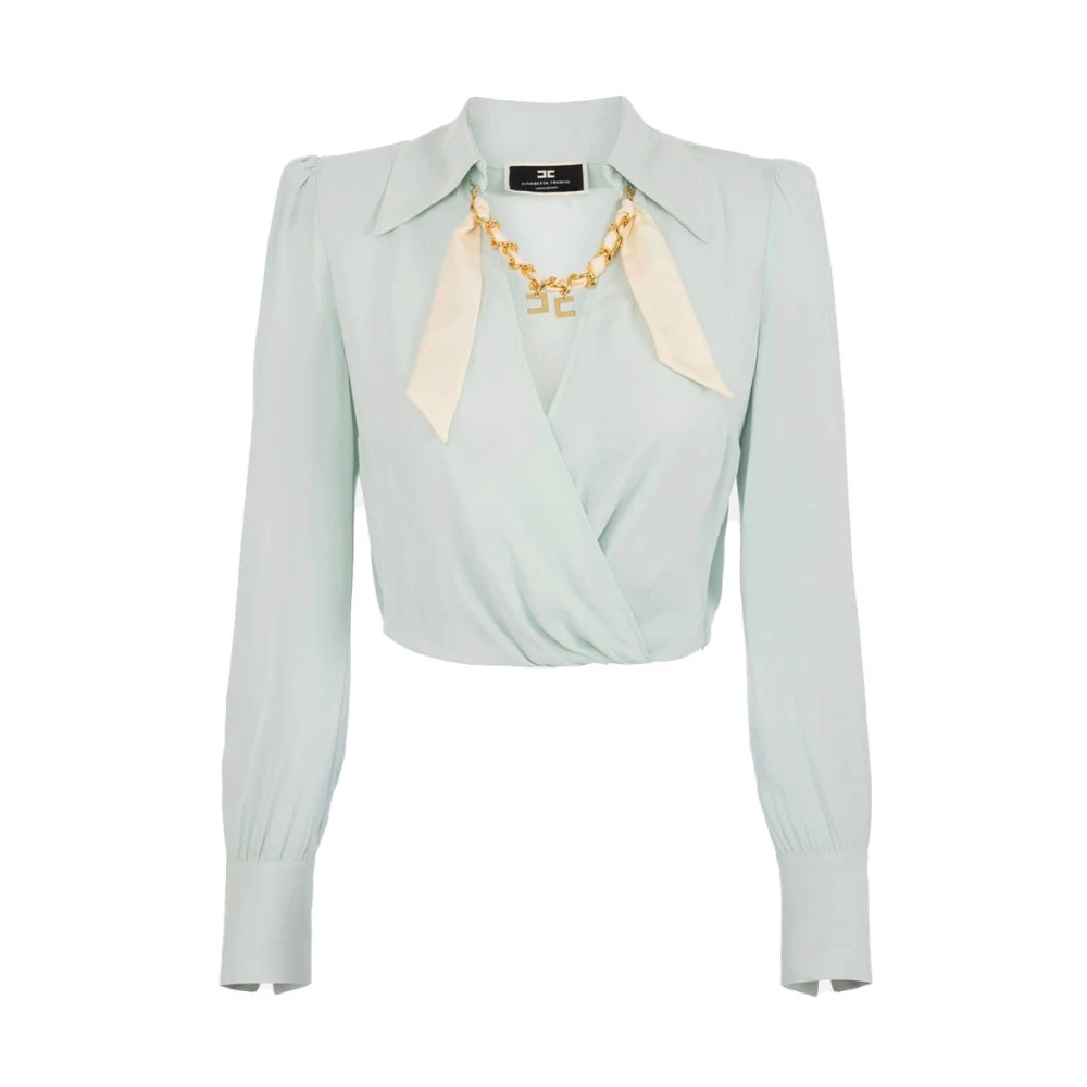 Elisabetta Franchi Gekruiste Georgette Viscose Shirt Green Dames