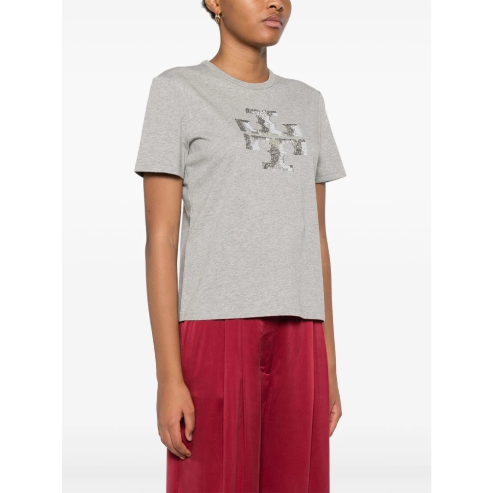 TORY BURCH Grijze Crew Neck Korte Mouw Top Gray Dames