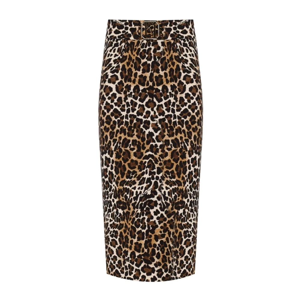 Elisabetta Franchi Animal-Print Midi Rok met Split Brown Dames