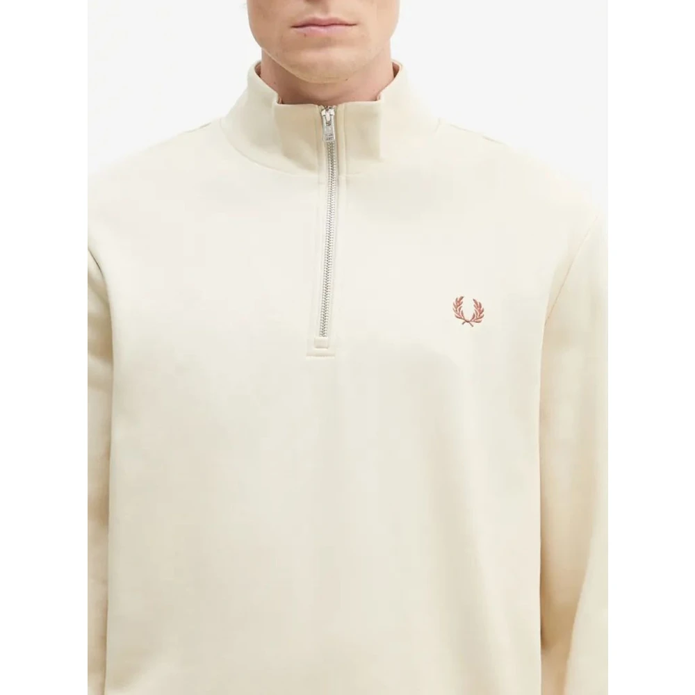 Fred Perry Half Zip Sweatshirt Ivoor Casual Trendy Beige Heren