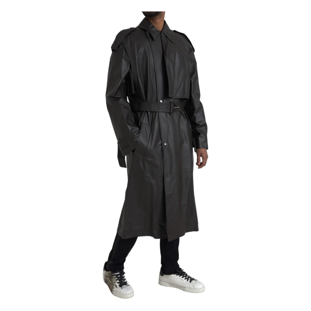 Bottega Veneta Zwarte Waterdichte Leren Trenchcoat Jas Black Heren