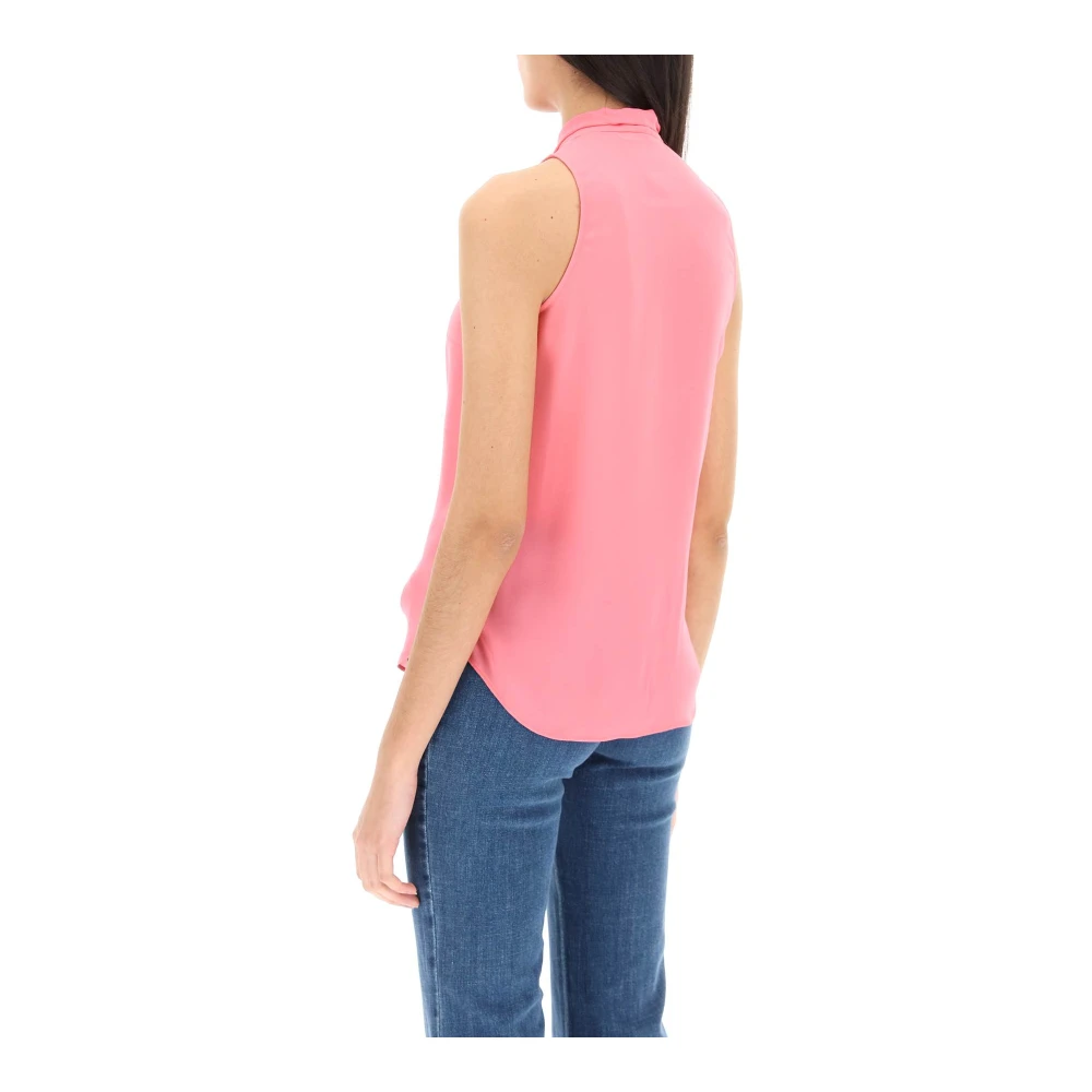 Moschino Zijden mouwloze blouse met lavallière kraag Pink Dames