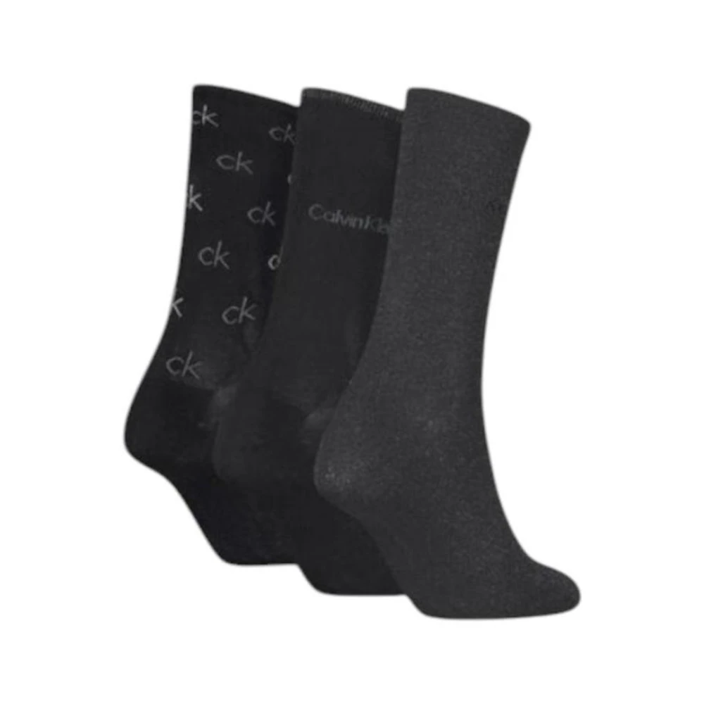 Calvin Klein Zwarte Katoenen Crew Sokken 3-Pack Black Heren