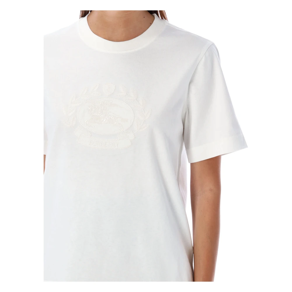 Burberry Stijlvol Katoenen T-shirt met Iconisch Logo White Dames