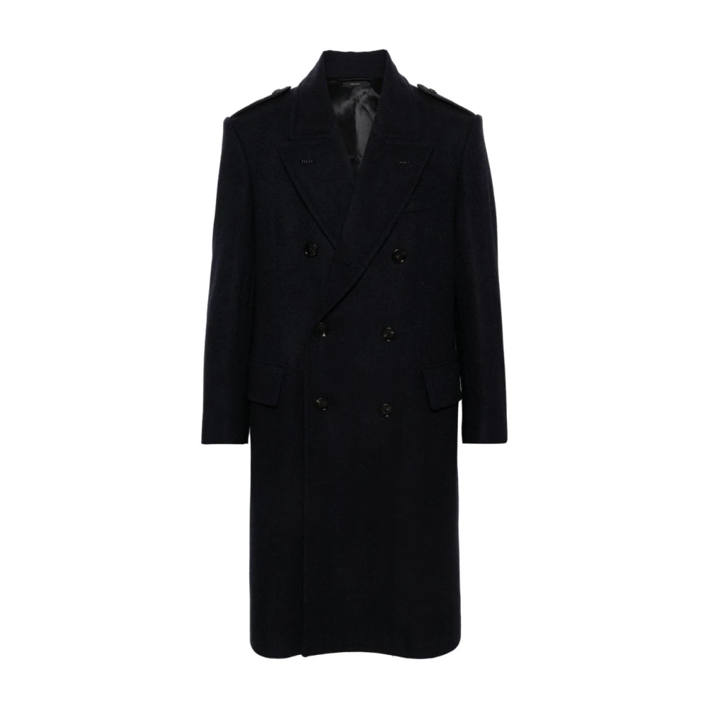 Tom Ford Visgraat Wollen Jas Zwart Black Heren