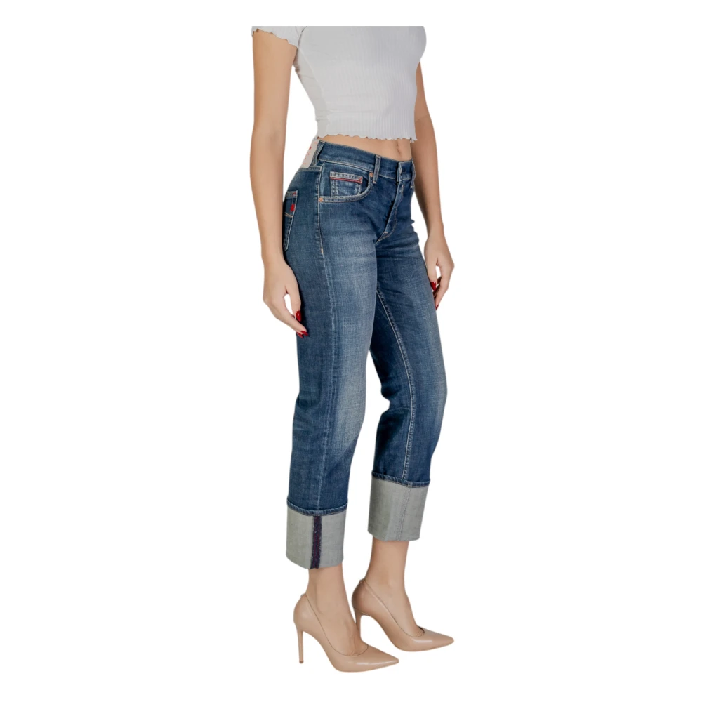 Replay High-Rise Jeans met Worn-Out Effect Blue Dames