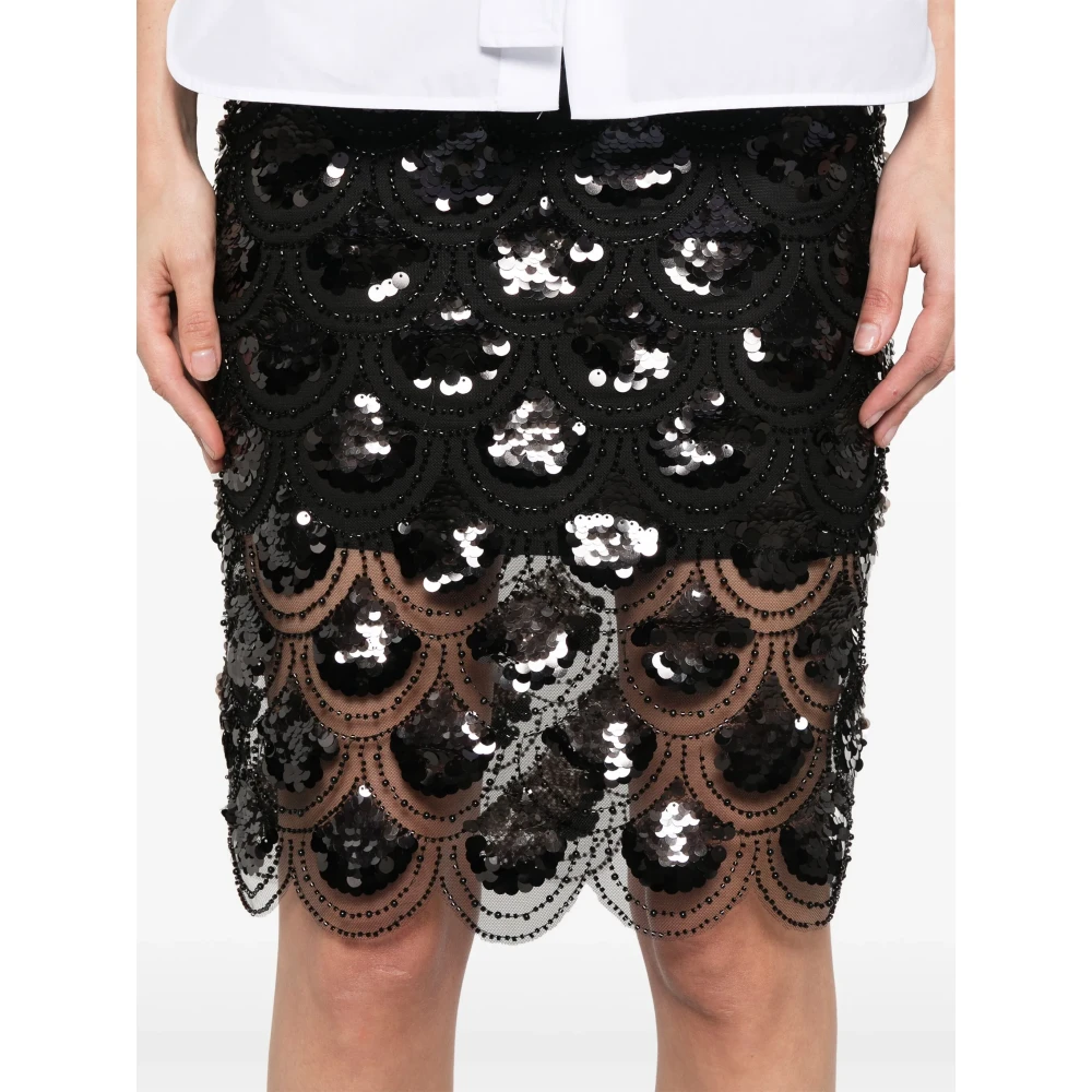 Rotate Birger Christensen Zwarte Pailletten Potlood Rok Midi Lengte Black Dames