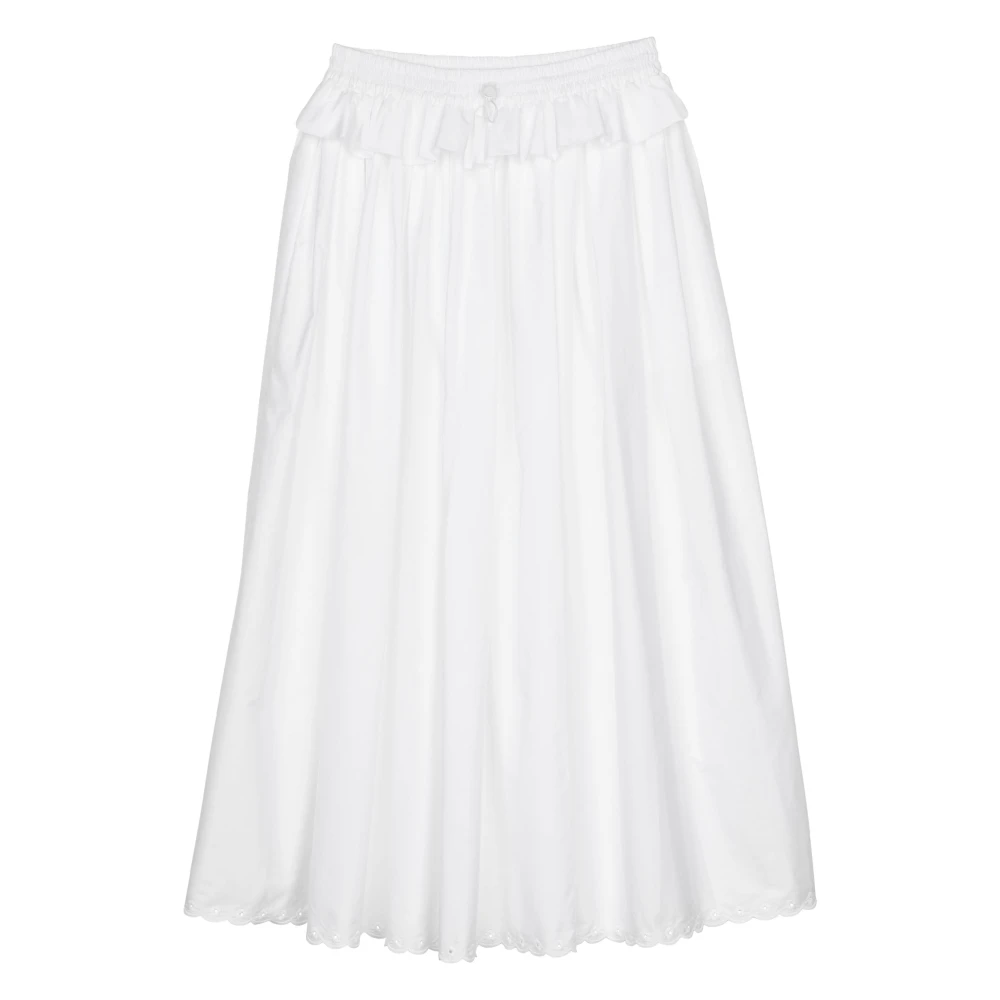 Cecilie Bahnsen Women's White Midi Skirts, Xs, Ruffled Midi Skirt With Tie Waist