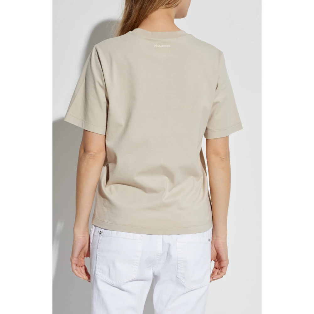 Dsquared2 T-shirt met bedrukt logo Beige Dames