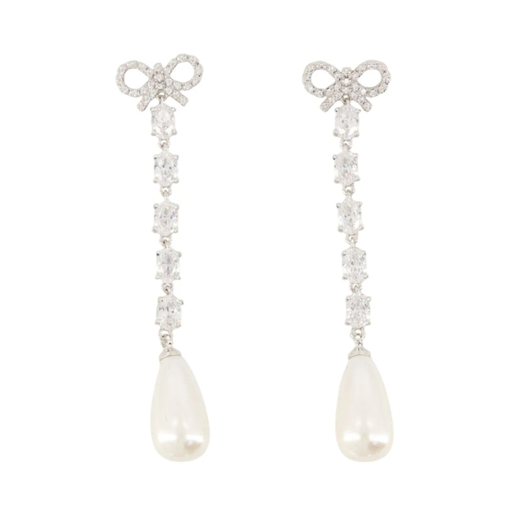 Self Portrait Women's Gray Bow Pearl Droplet Earrings