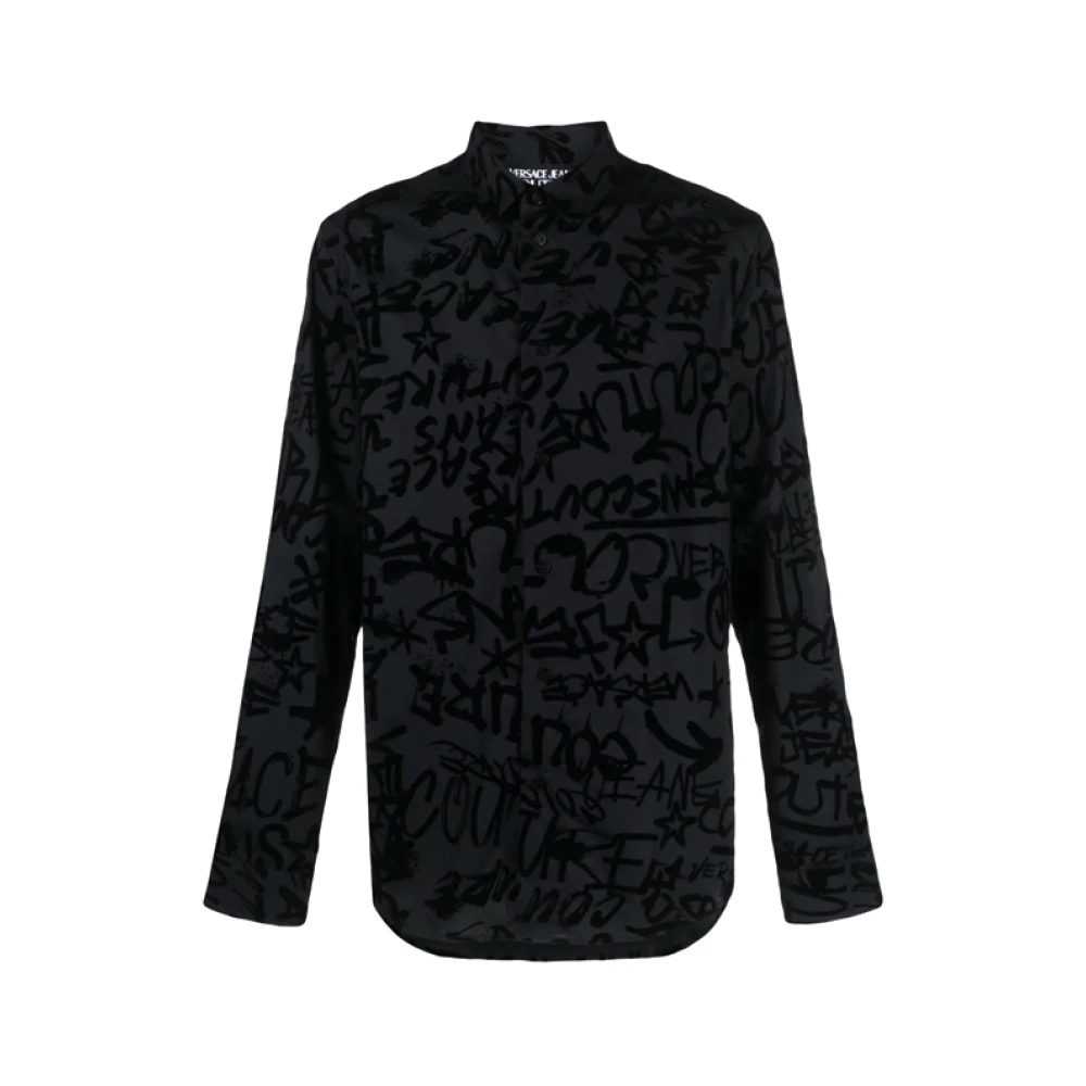 Versace Jeans Couture Zwarte Graffiti Katoenen Overhemd Black Heren