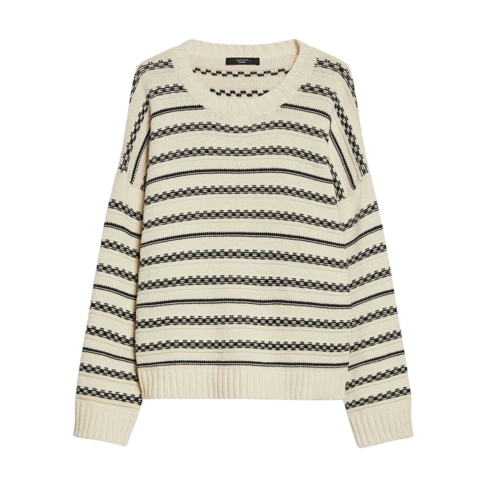 Max Mara Weekend Gestreepte Oversized Katoenen Trui met Ronde Hals White Dames