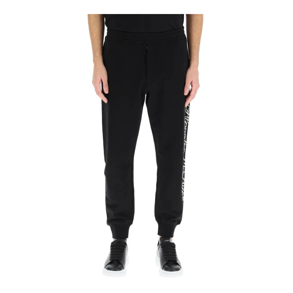alexander mcqueen Logo Katoenen Broek met Trekkoord Taille Black Heren