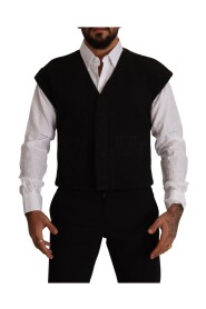 Black Wool Cotton Dress Waistcoat Vest