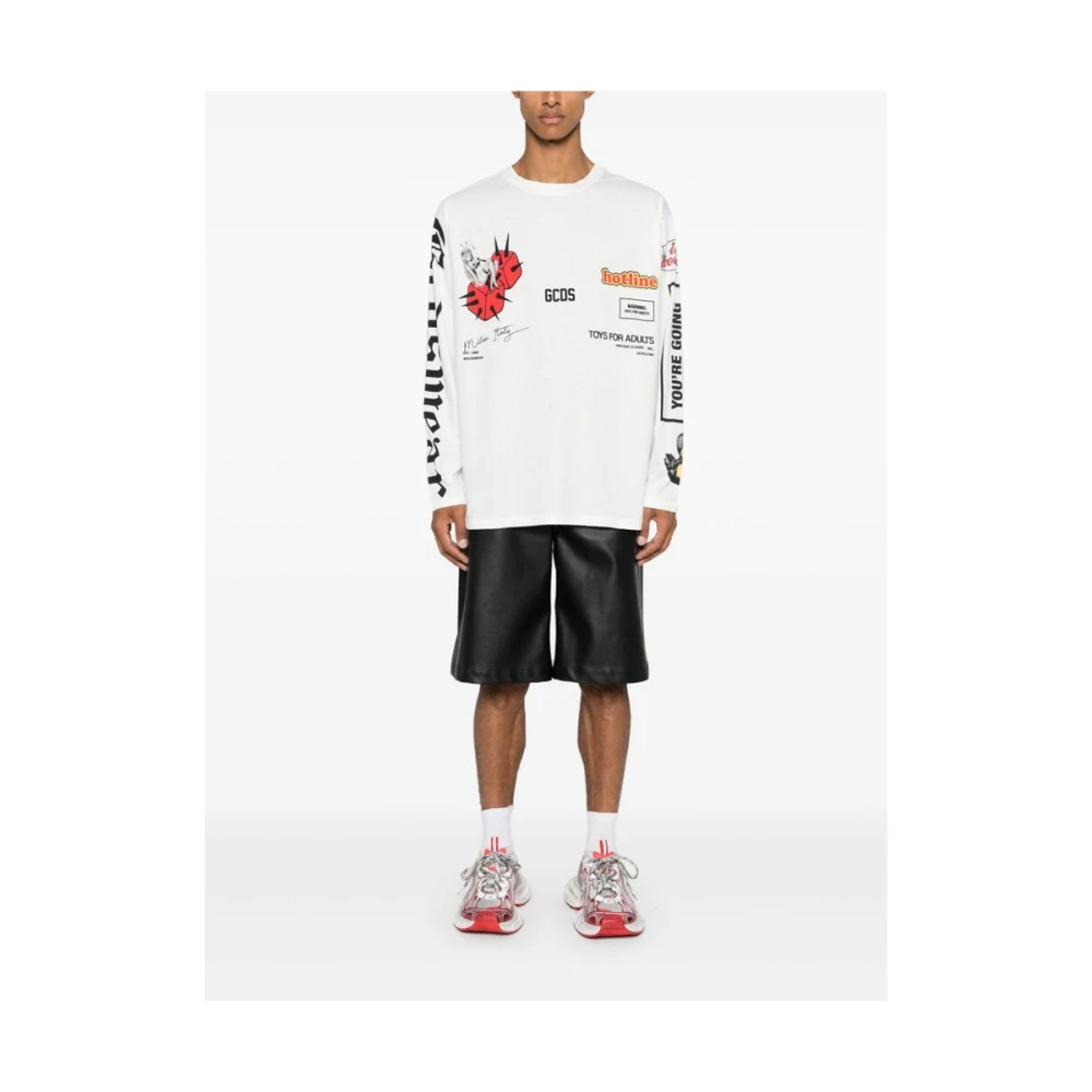 Gcds Katoenen Lichtgewicht Jersey Ronde Hals Sweater White Heren