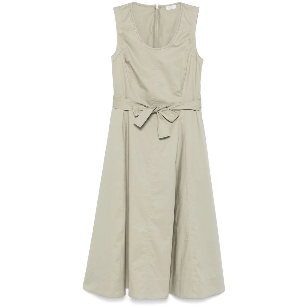 PESERICO Khaki Mouwloze Jurk met Riem en Zakken Green Dames