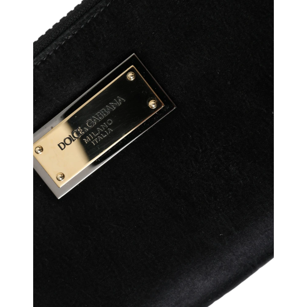 Dolce & Gabbana Zwarte Nylon Logo Plaque Sleutelhanger Tas Clutch Black Heren