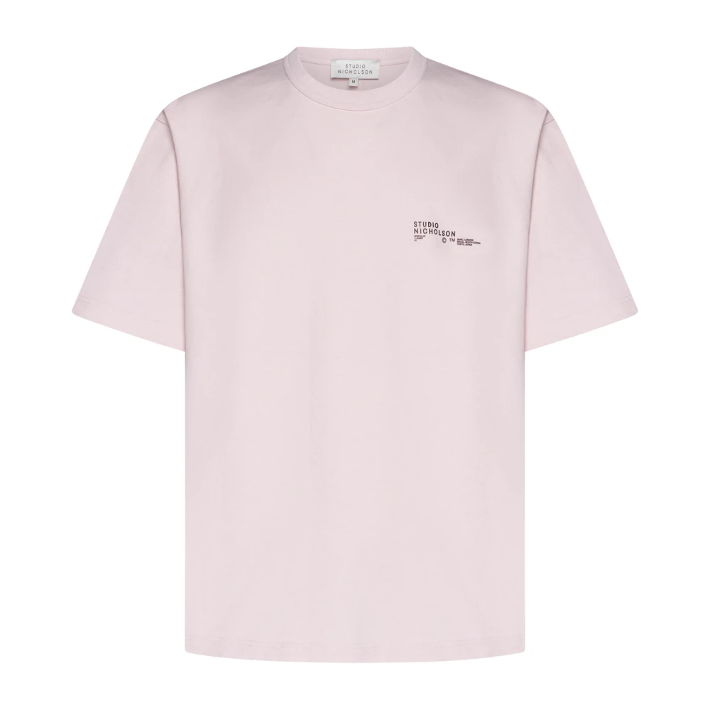 Studio Nicholson Lichtroze Katoenen T-shirt met Logoprint Pink Heren