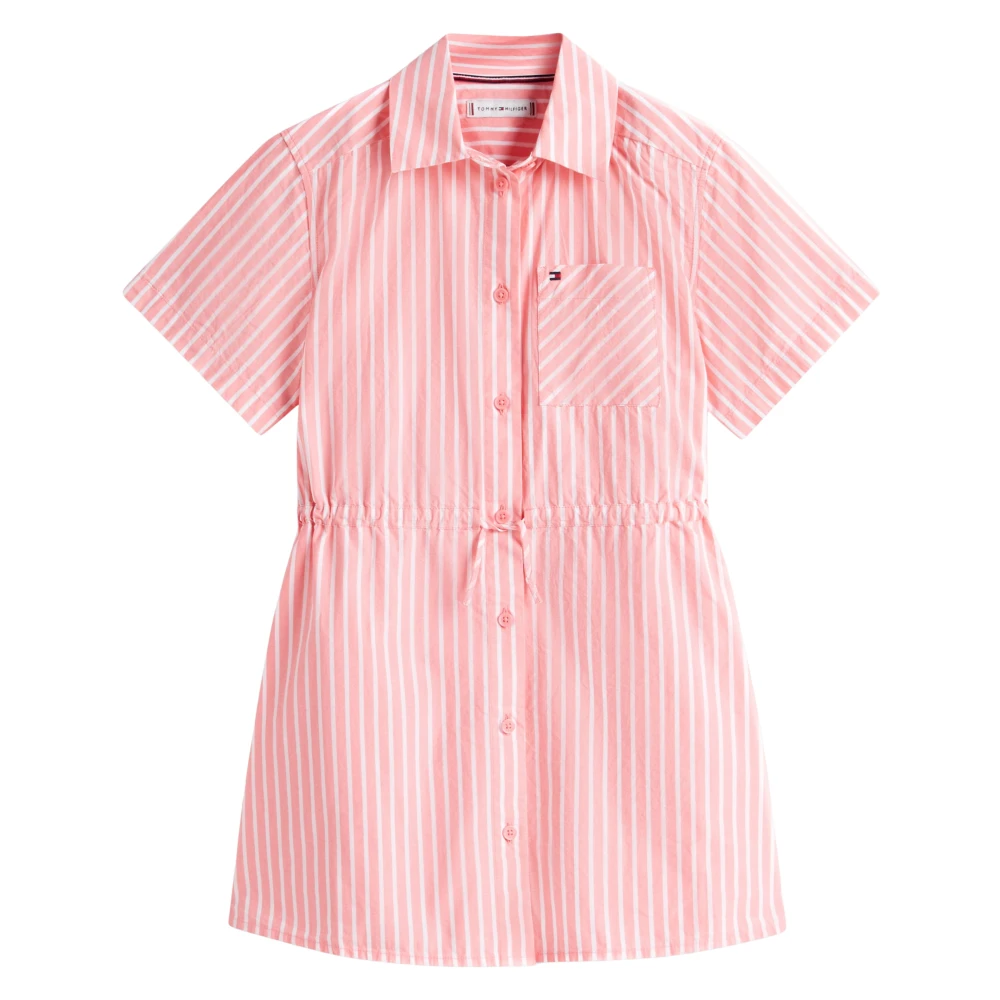 Tommy Hilfiger Girls Pink Dresses, 5 Y, Poplin Striped Shirt Dress