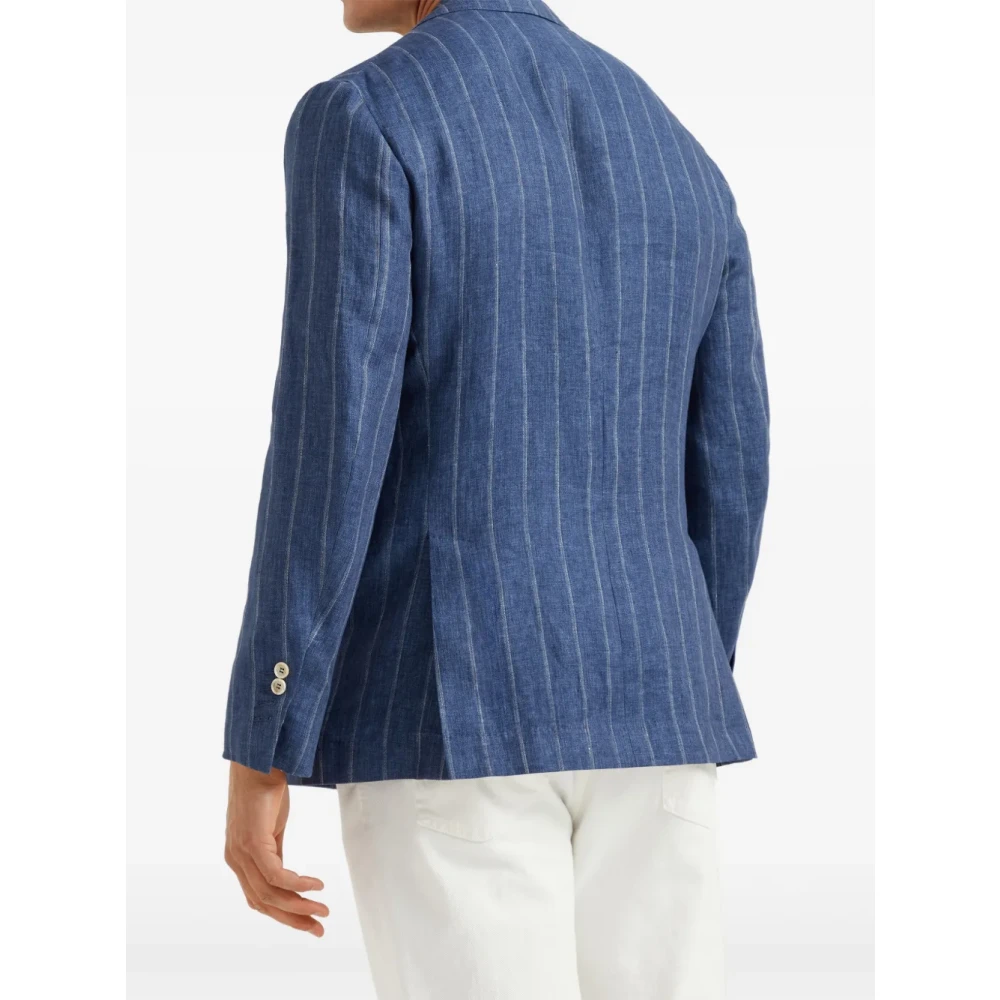 BRUNELLO CUCINELLI Blauwe Reversknoop Blazer Jas Blue Heren