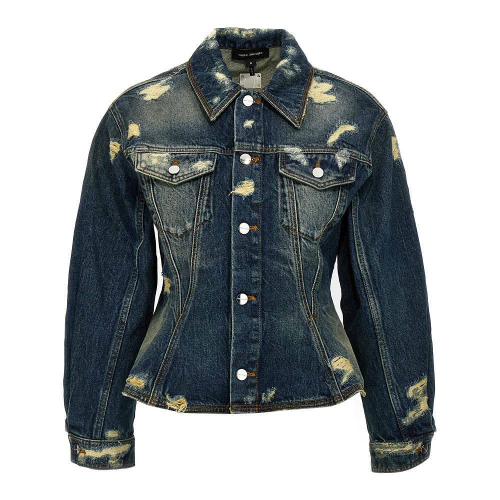 Marc Jacobs Women's Blue Rip And Repair Fluted Denim Jacket