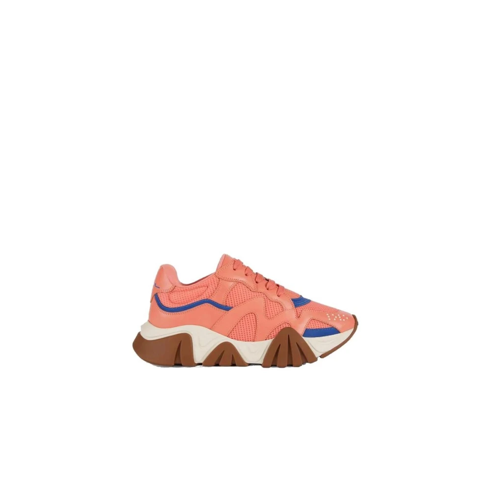 Versace Orange Lyxiga Lädersneakers Med Mesh