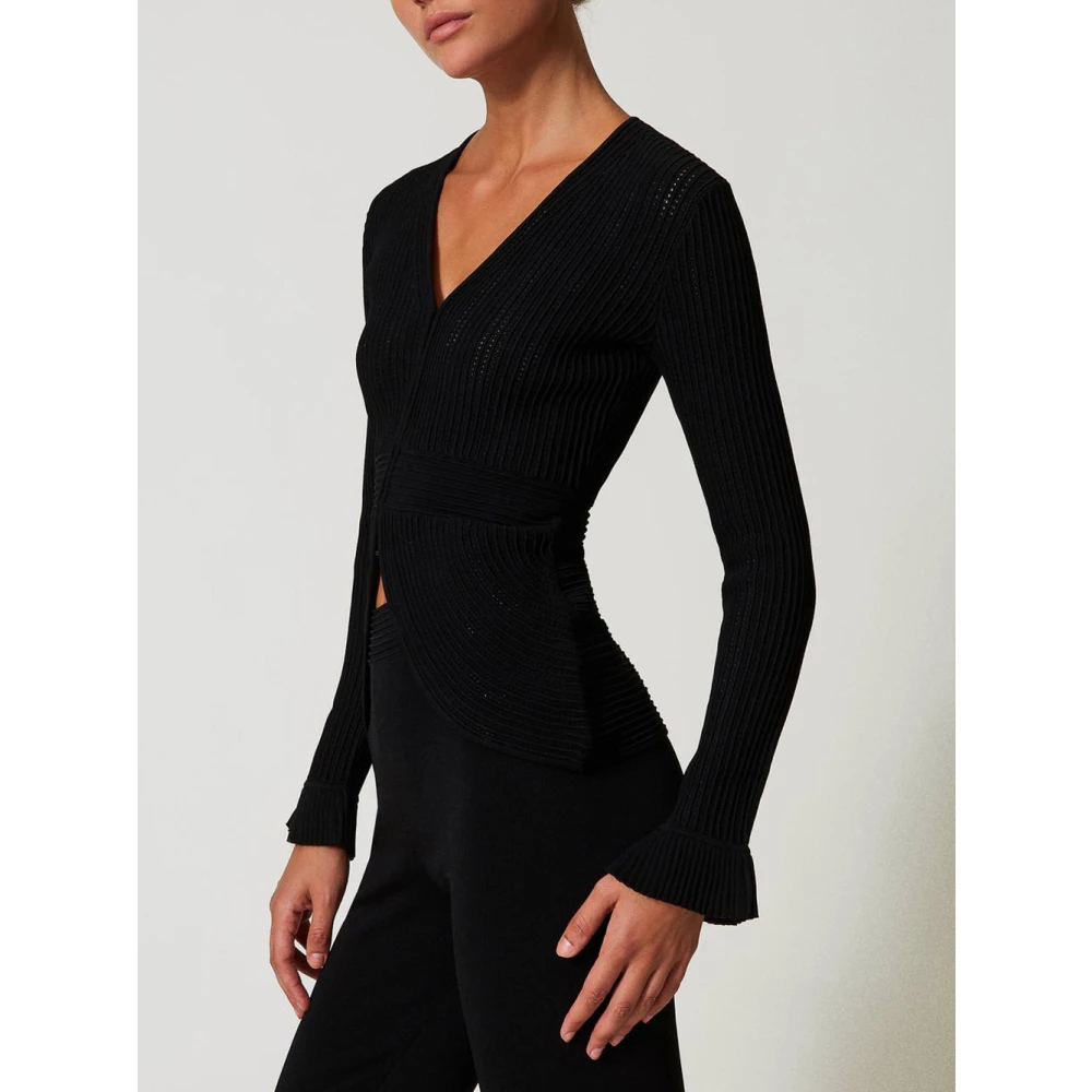 Twinset Zwart Geribbelde Gebreide Blazer Black Dames