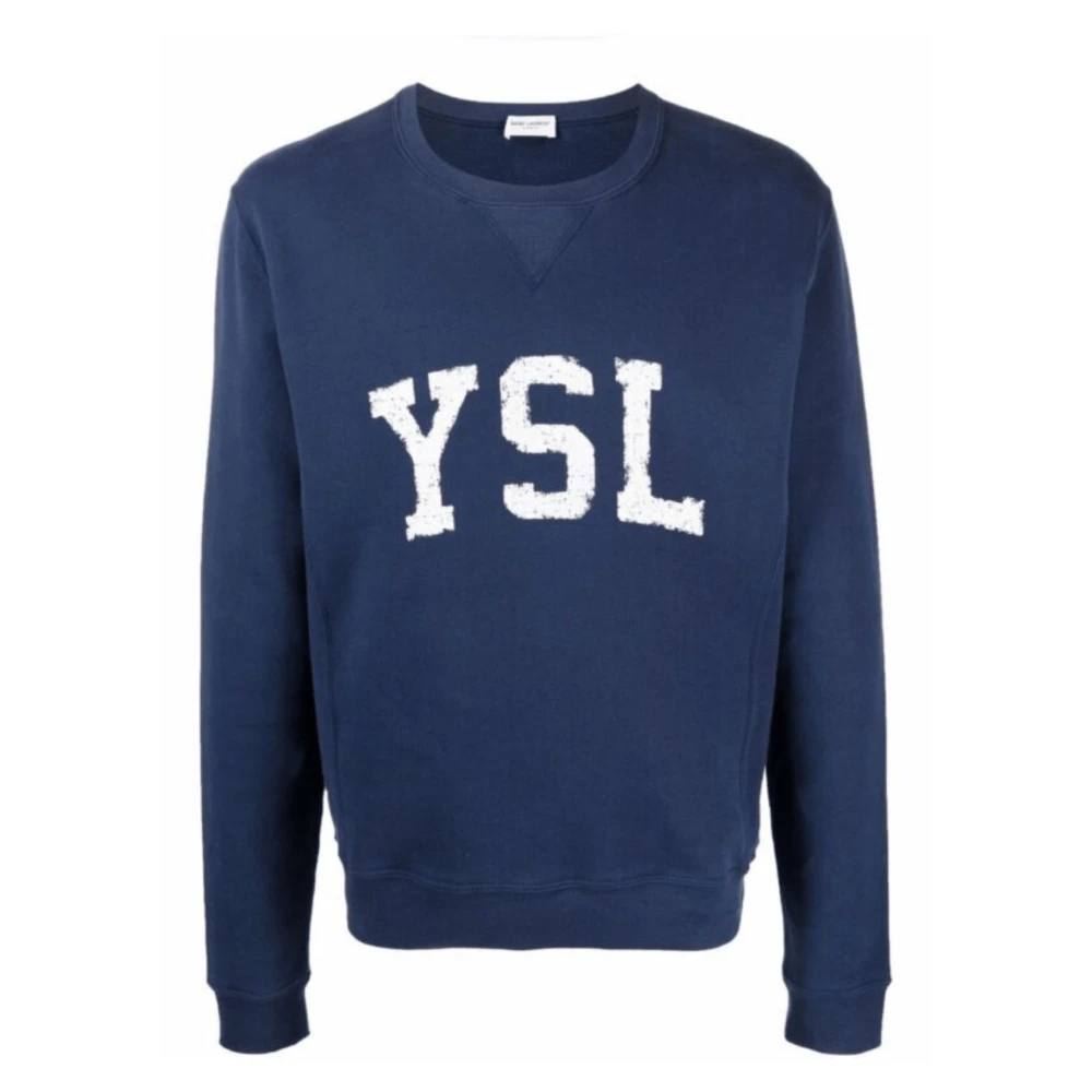 Saint Laurent Blauwe Slim Fit Sweatshirt met bedrukt logo Blue Heren