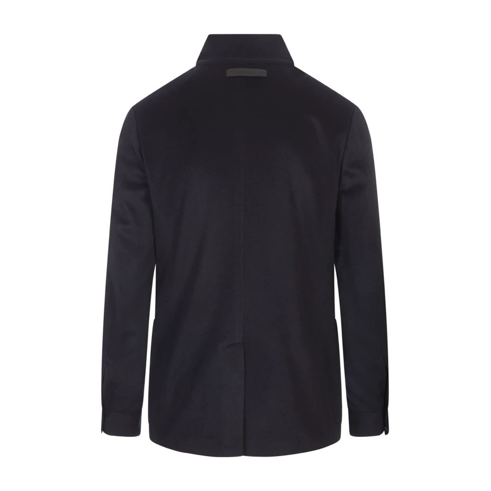 Ermenegildo Zegna Blauwe Kasjmier Midi Jas met Hoge Kraag Blue Heren