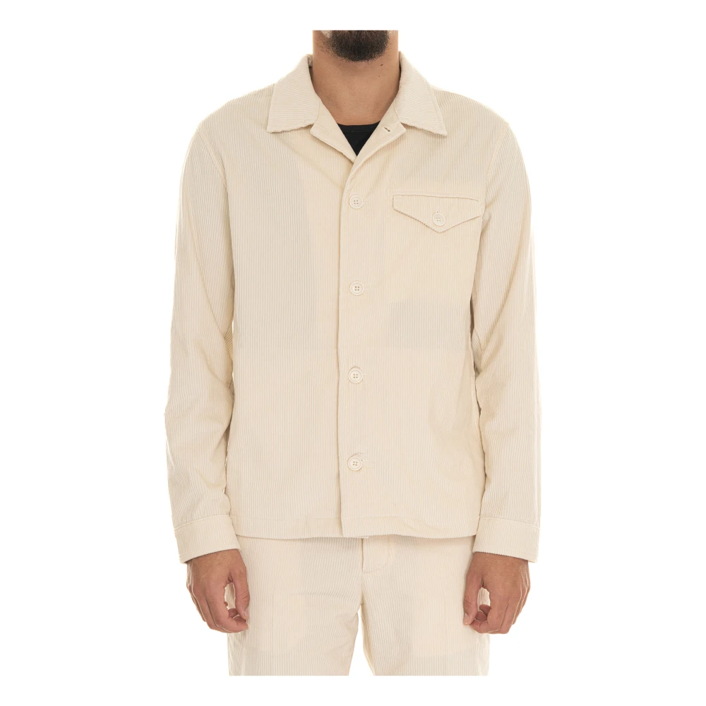 Hindustrie Gestreepte Katoenen Overshirt met Zakken Beige Heren