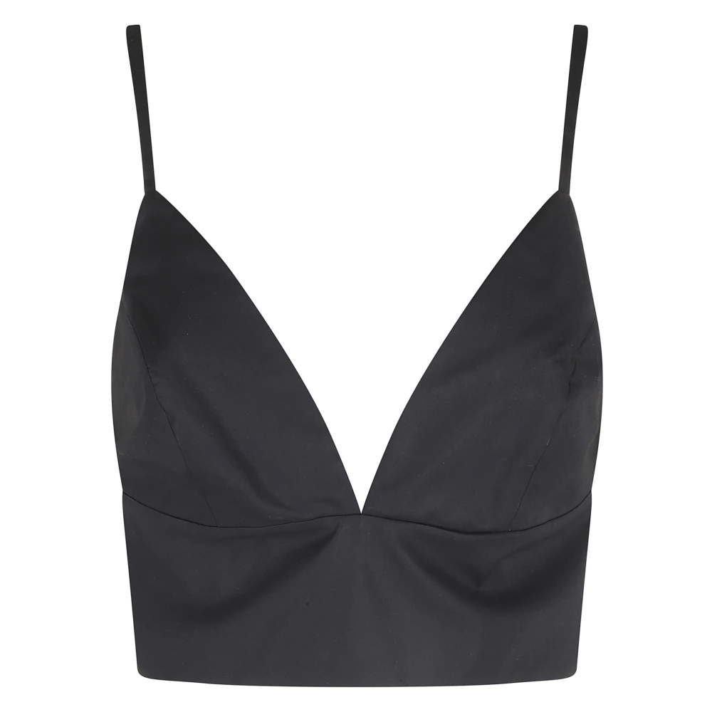 Federica Tosi Women's Black Sleeveless Tops, S, Top In Popeline Scollo V Spalline Sottili
