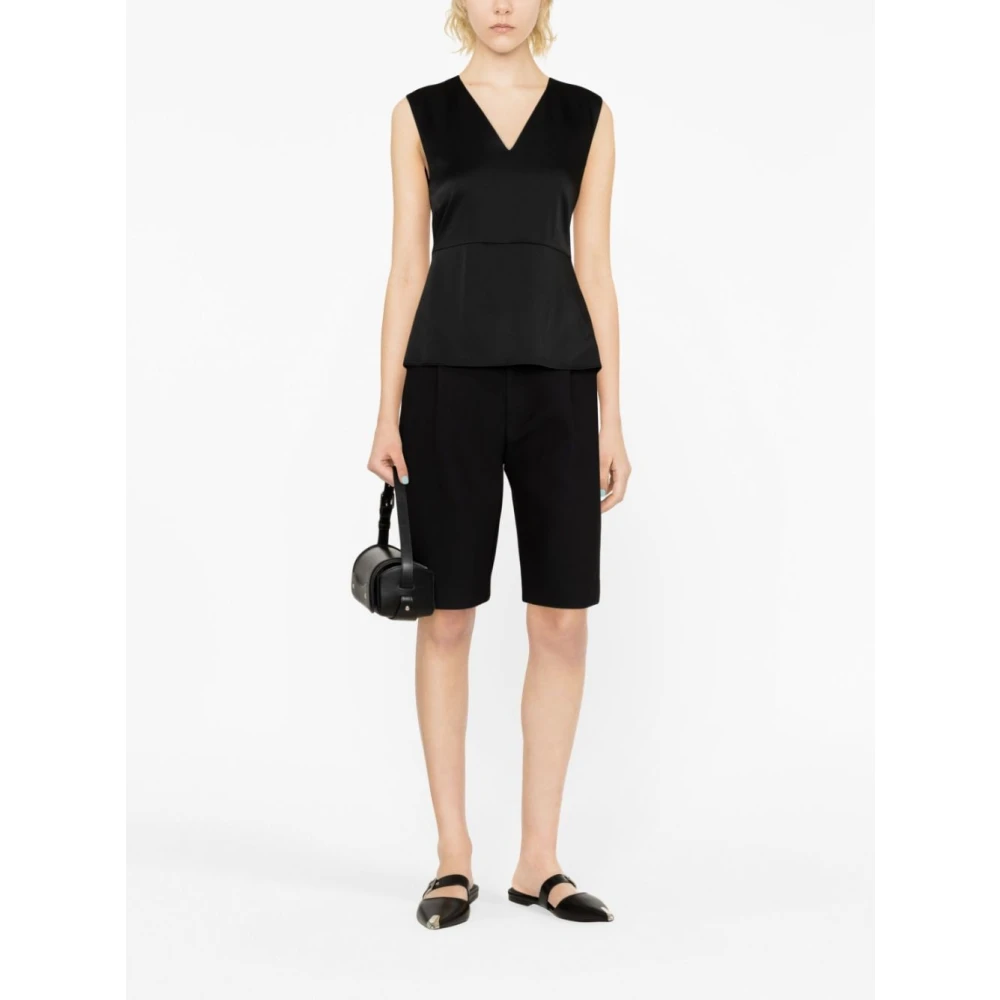 Jil Sander Zwarte mouwloze top van satijn met brede bandjes en diepe V-hals Black Dames