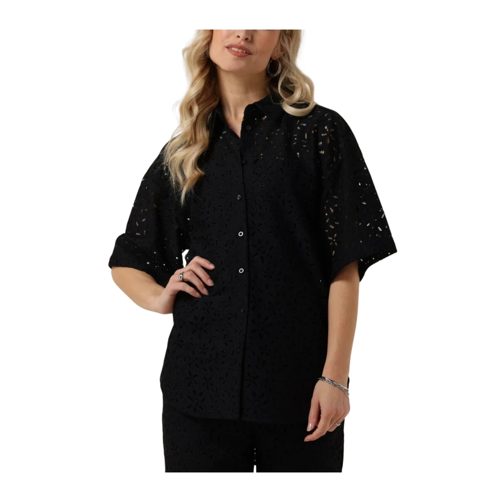 Selected Femme Oversized kanten blouse Black Dames