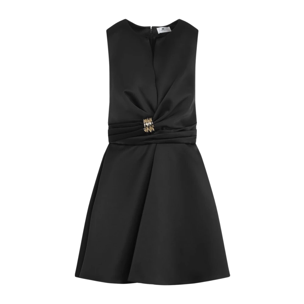 Elisabetta Franchi Black Short Dresses, Female, M, Duchess Satin Dress