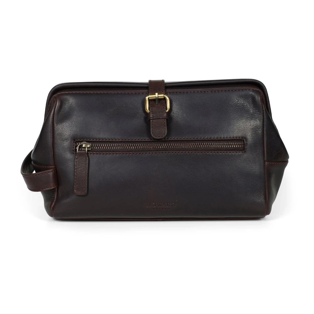 Howard London Donkerbruine Leren Toilettas Brown Heren