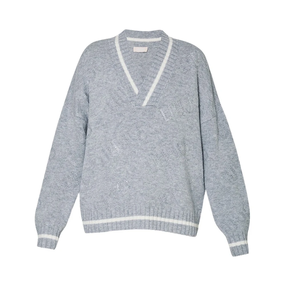 Liu Jo Grijze Trui met Melange en Witte Suiker Gray Dames