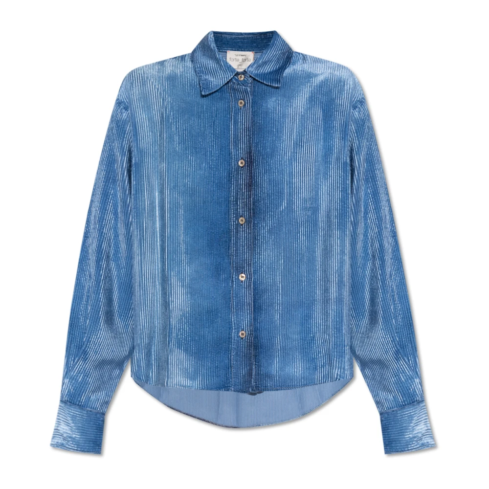 Forte Geribbeld shirt met fluwelen afwerking Blue Dames