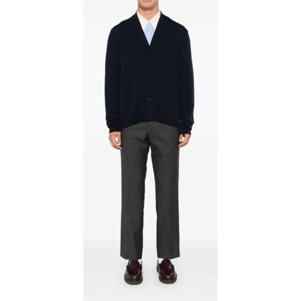 Gucci Middernachtblauwe kasjmier cardigan met web-streep detail Blue Heren