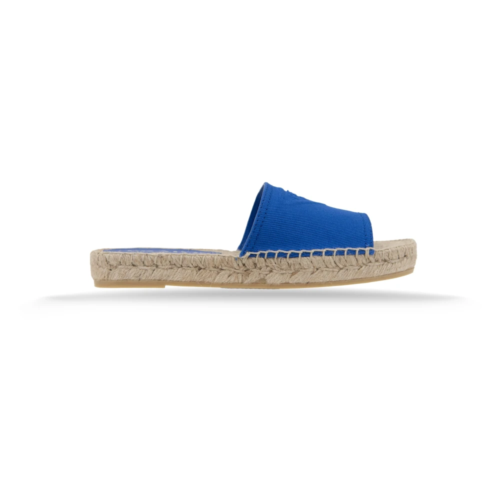 Prada Women's Blue Canvas Slip-On Espadrilles With Leather Patch