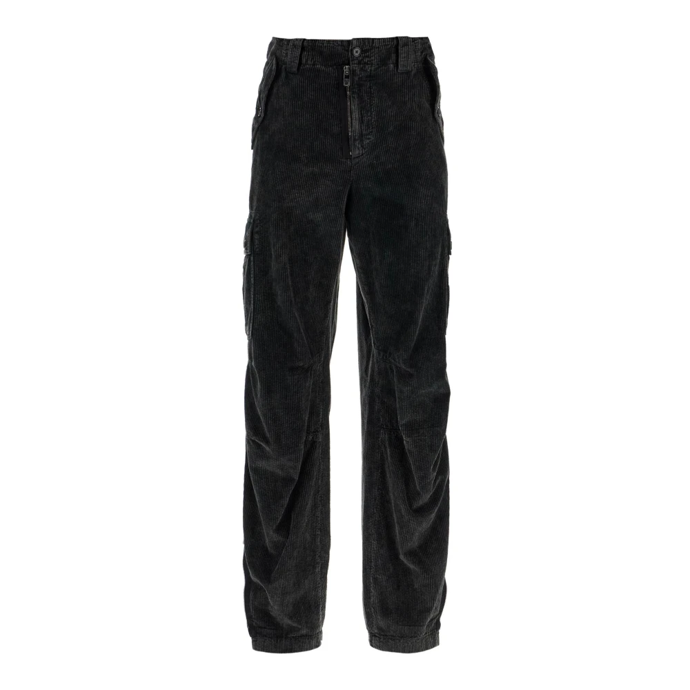 Dolce & Gabbana Corduroy Cargo Broek met Kniebocht Gray Heren