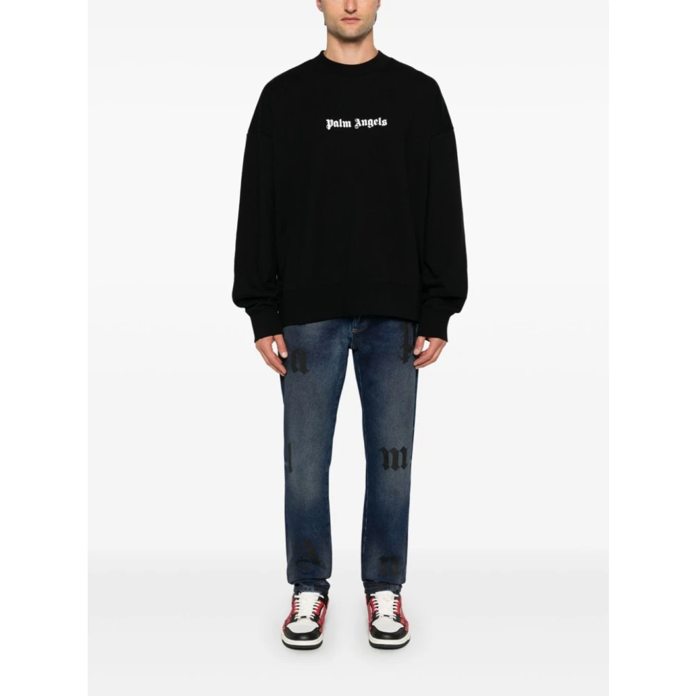 Palm Angels Zwarte Logo Print Crew Neck Sweater Black Heren