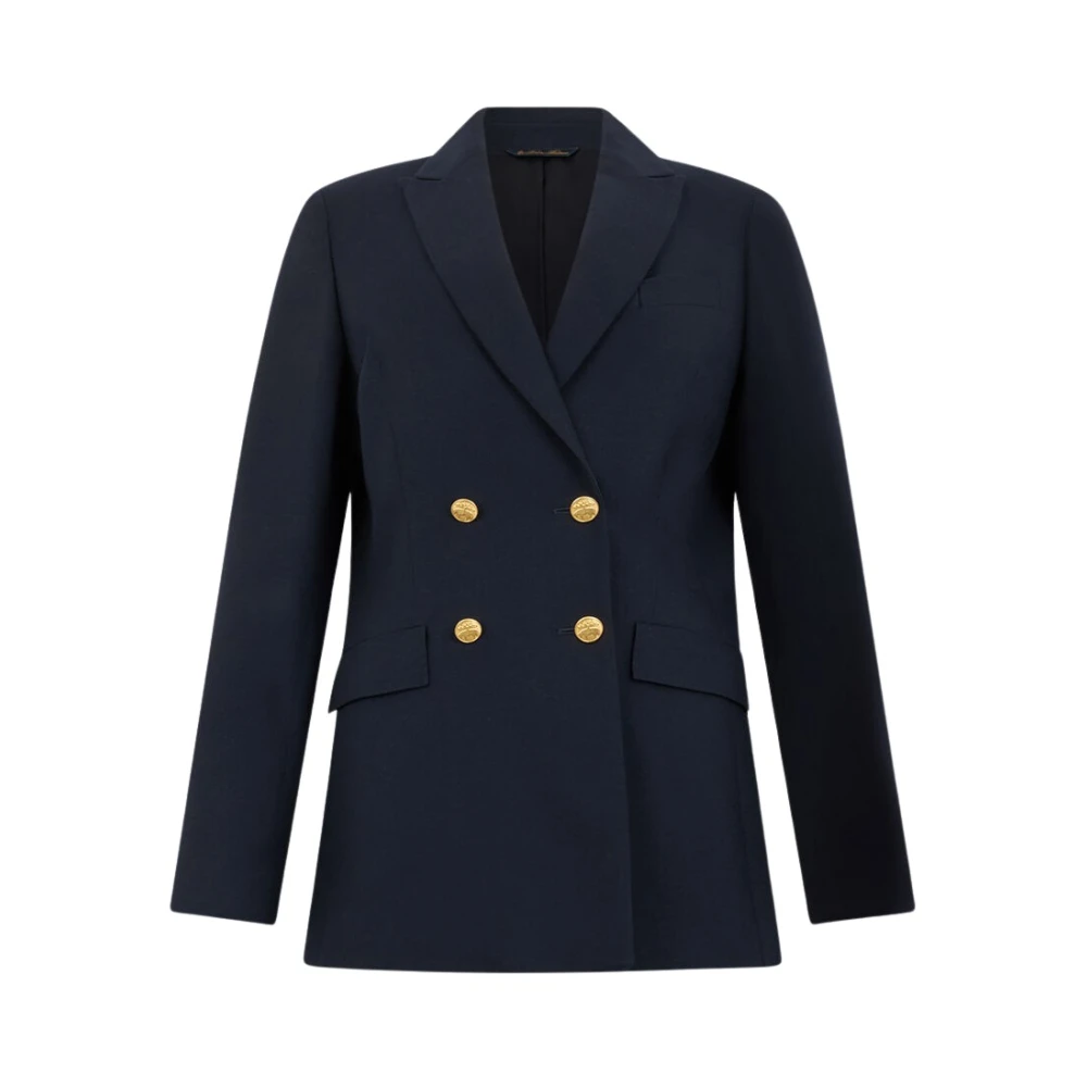 Brooks Brothers Vrouw Blauw Jassen Dames, M, Leer, Gouden Knopen Double-Breasted Blazer Van Virgin Wool