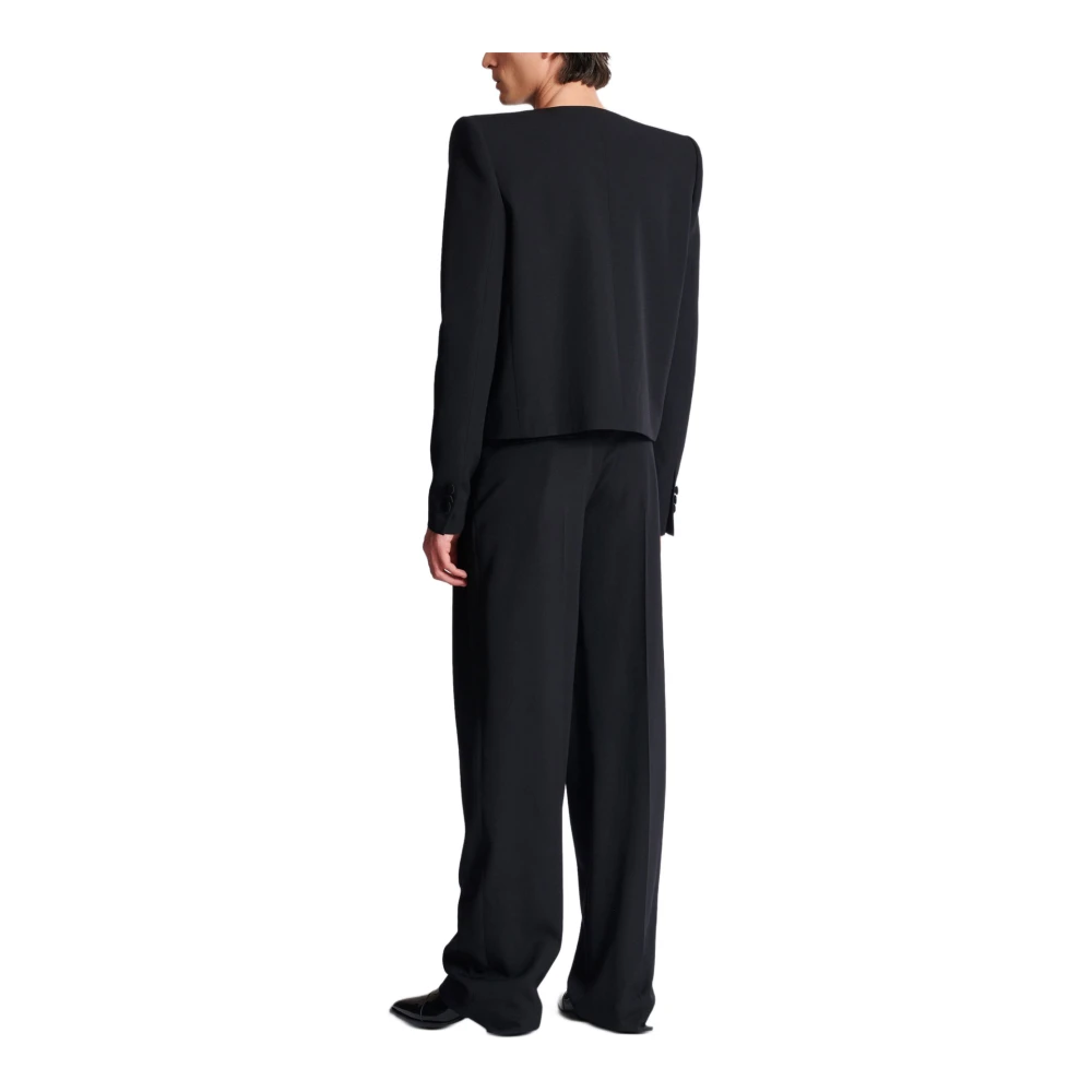 Balmain Geknipte grain de poudre jas met asymmetrische kraag Black Heren