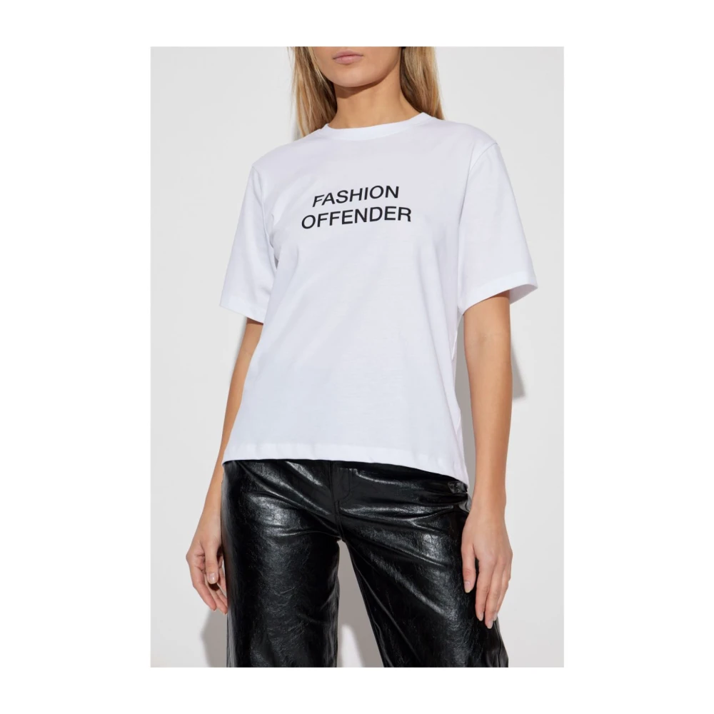 Victoria Beckham Wit Slogan Print Crew Neck T-shirt White Dames